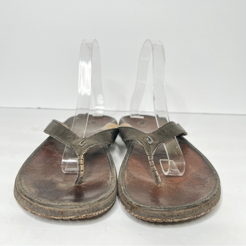 Olukai Paniolo Brown Leather Sandals Flip Flop Size 8 Women’s - Picture 5 of 5